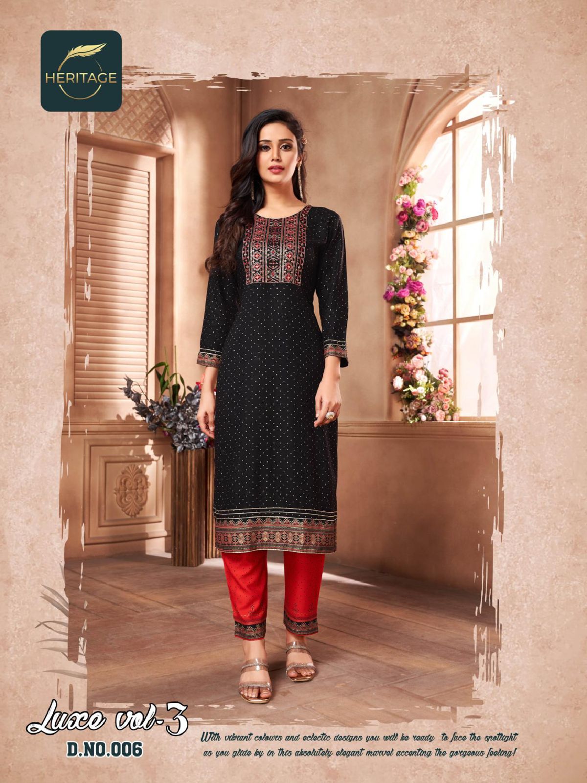 Heritage Luxe 3 Designer Printed Wholesale Kurti With Bottom